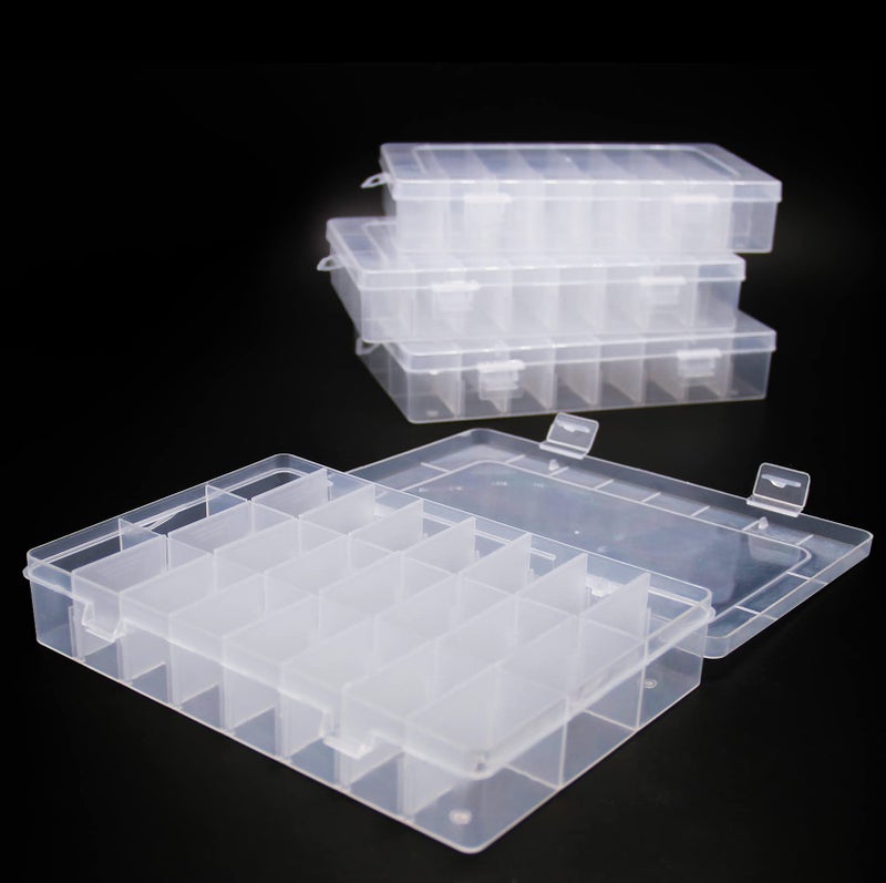 SUSUB 4PCS Clear White Plastic Organizer Box with Dividers 24 Grid Storage Containers Jewelry Storage Box with Dividers for Beads Earrings Necklaces Rings Metal Parts Accessories Screws Button Storage - Image 4